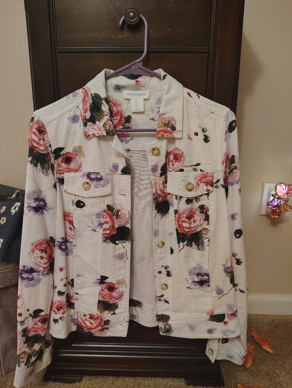 Cynthia Rowley Cream Jacket with Pink & Purple Floral Print